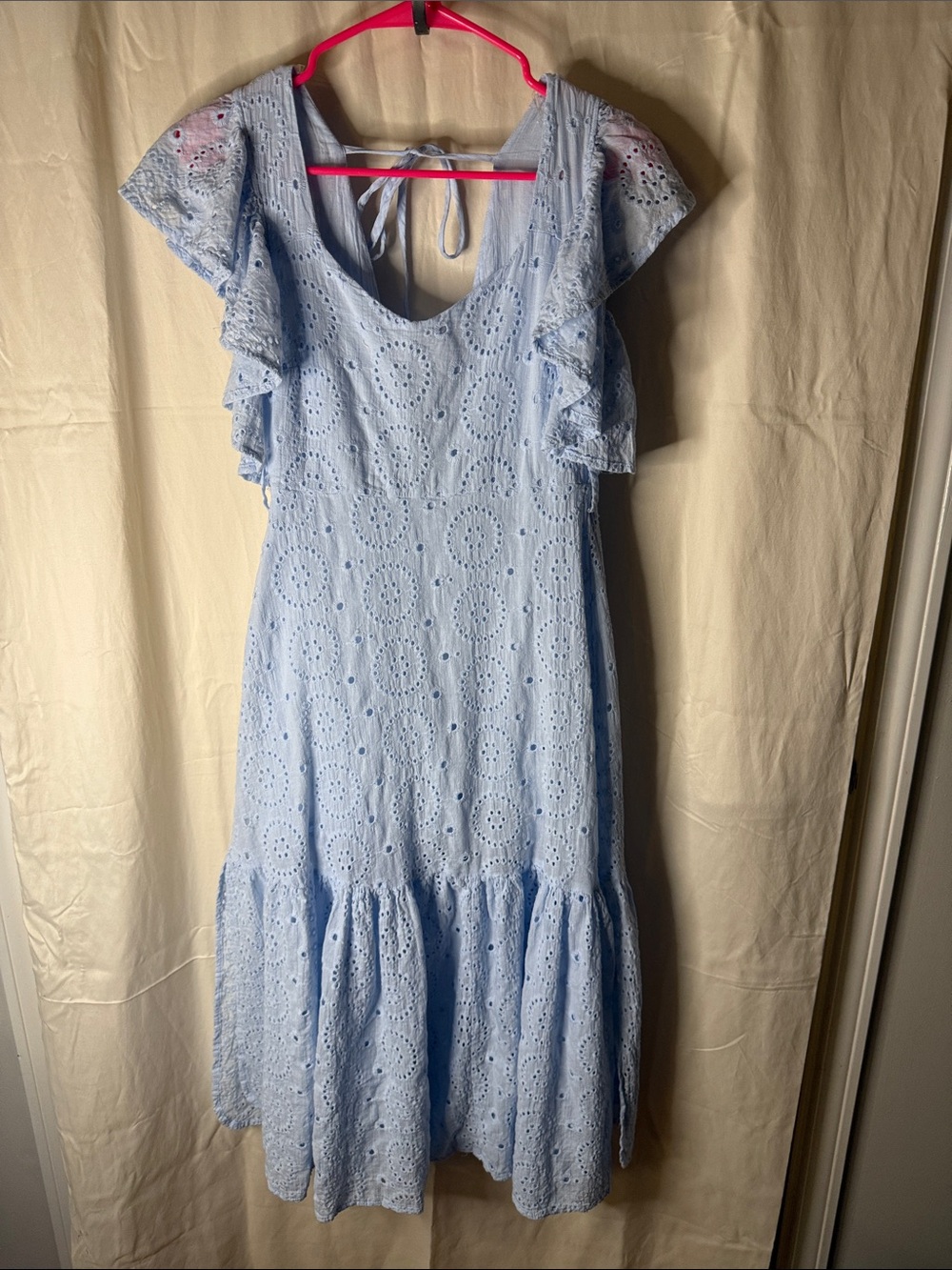 HYFVE Pale Blue Eyelet Ruffle Midi Dress